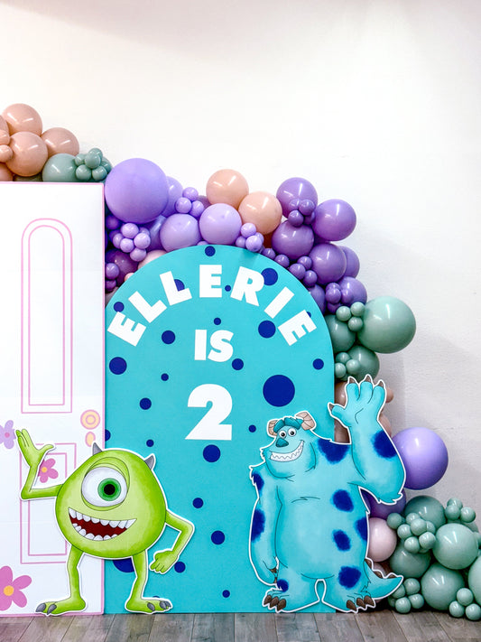 Monsters Inc Birthday Party with a Balloon Backdrop