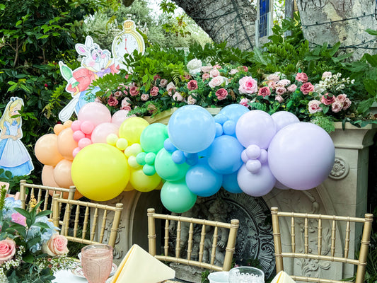 Pastel Rainbow Balloon Garland for a Dreamy Tea Party – Whimsical, Elegant & Perfectly Sweet